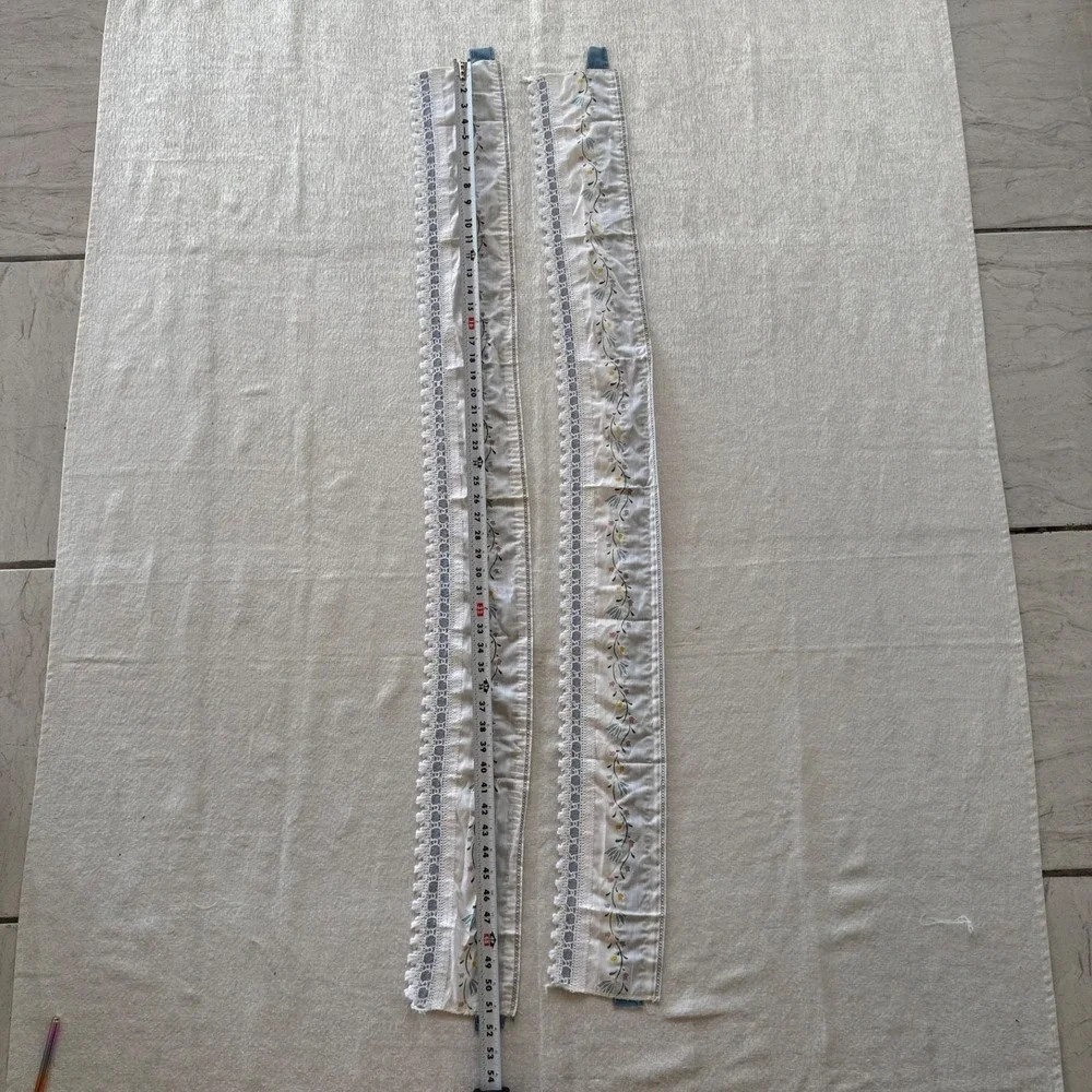 2pc Vintage Floral Curtain Valance Panels 51x5 Blue Lace Cottagecore Farmhouse